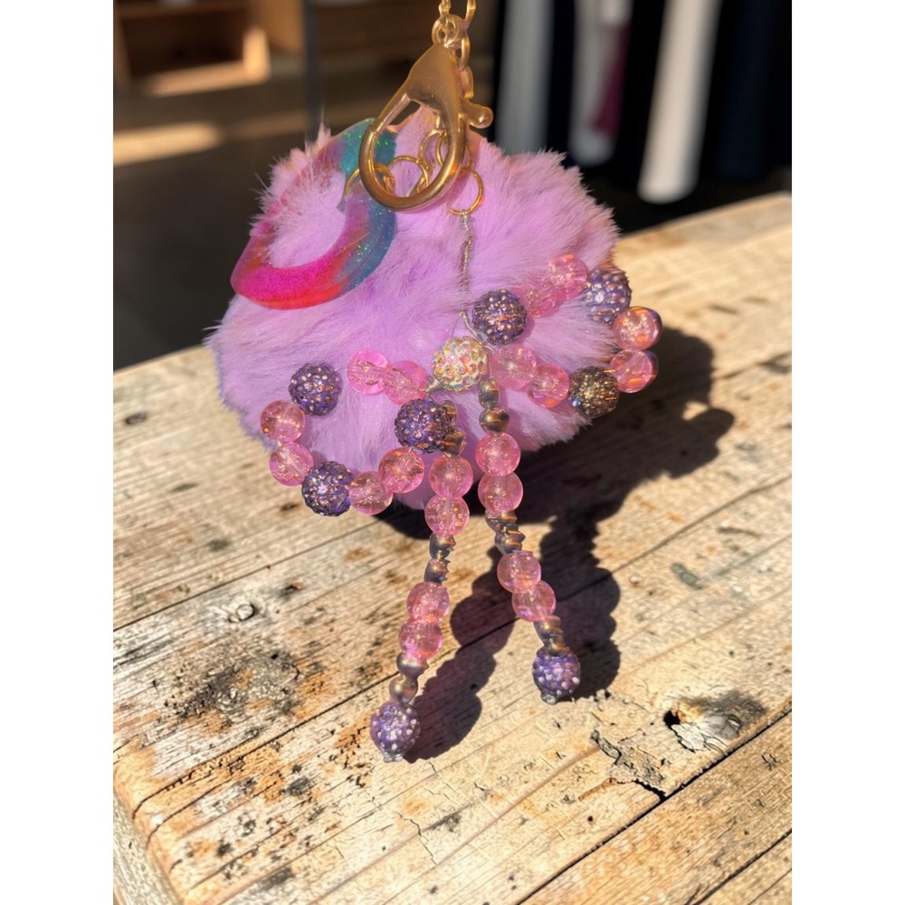 Handmade Pink Princess Pom Pom Bag Charm